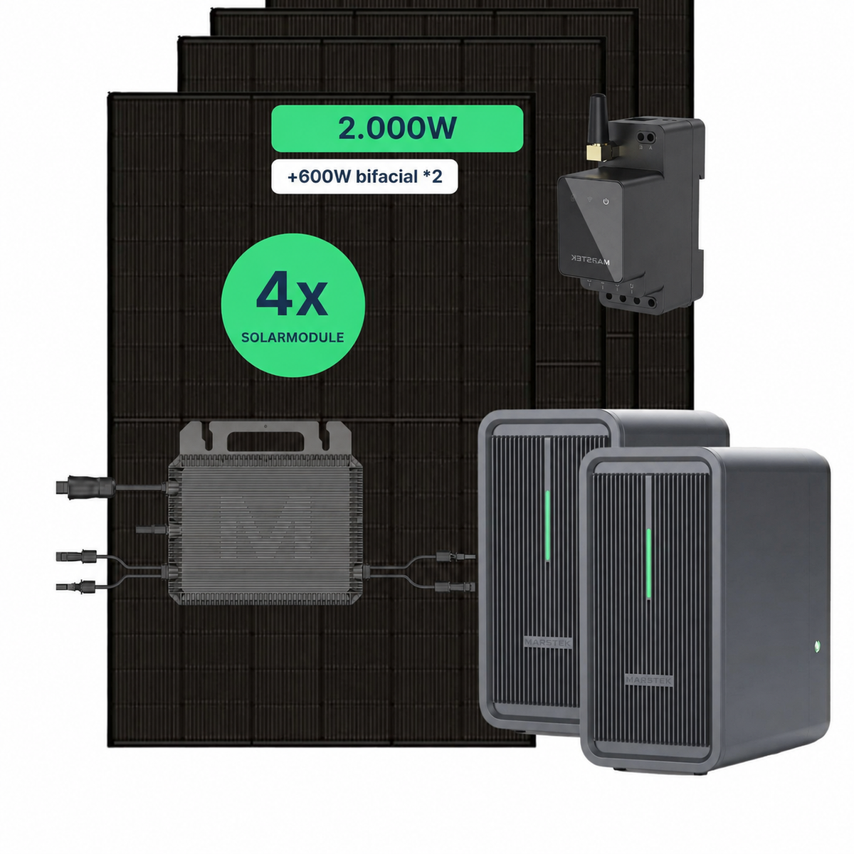 Balkonzonnepanelen 2000W met batterij – 4× Jolywood 500W + 2× Marstek B2500-D