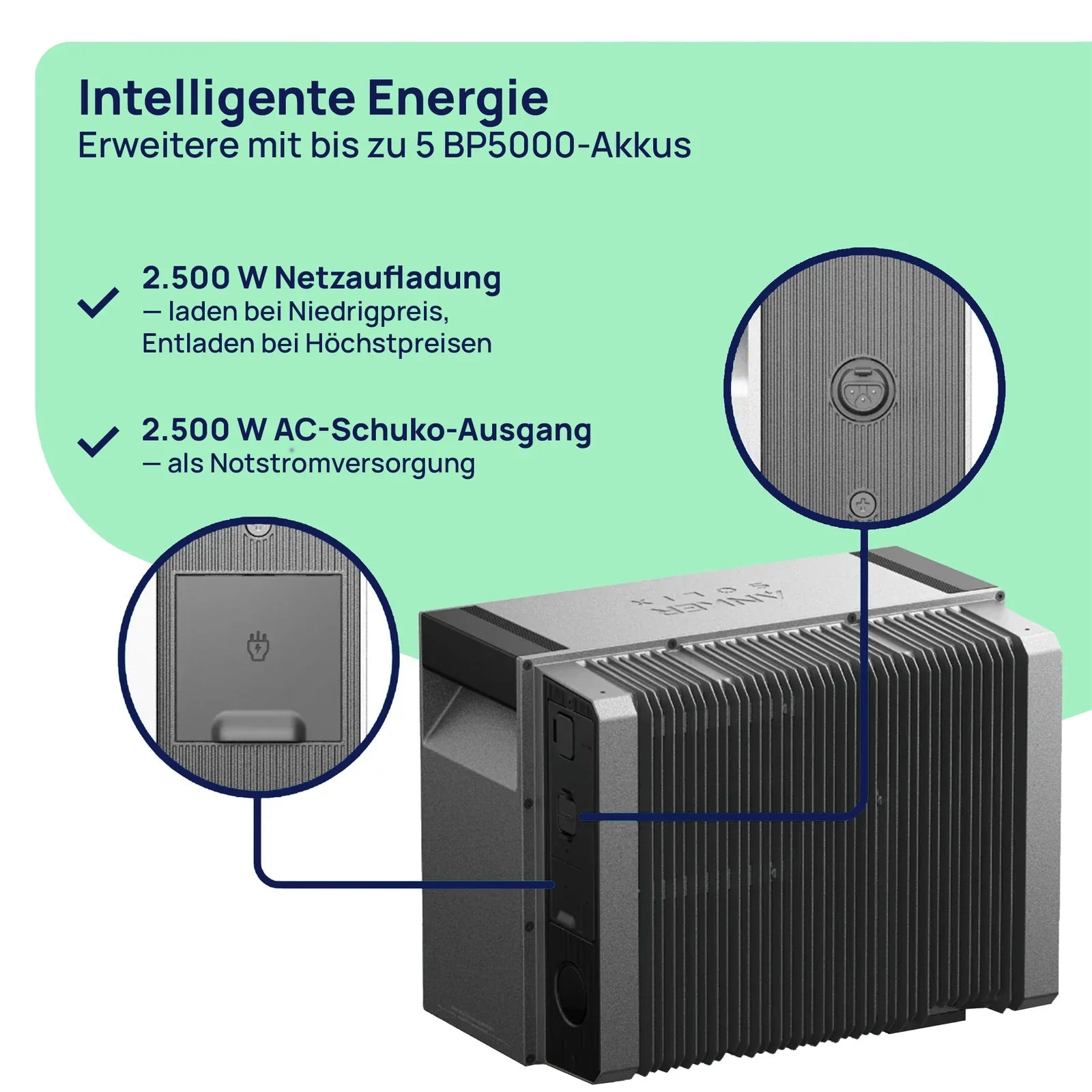 Anker SOLIX Solarbank 4 E5000 Pro – gestapelt mit BP5000-Erweiterungsakkus