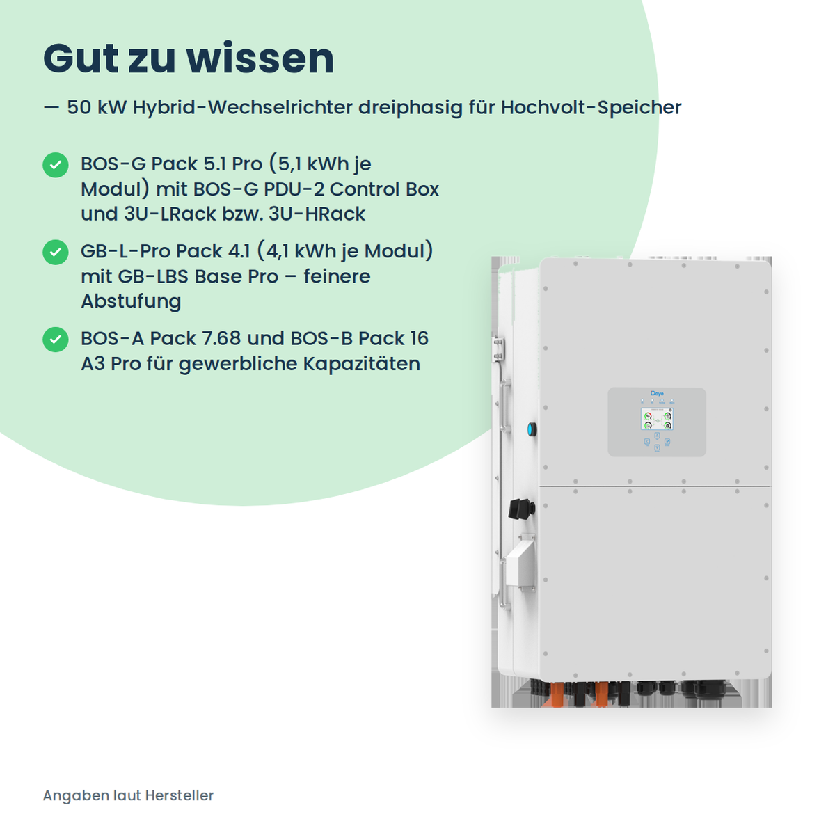 Deye SUN-50K-SG01HP3-EU – 50 kW hybride omvormer driefasig voor hoogvolt-batterijen