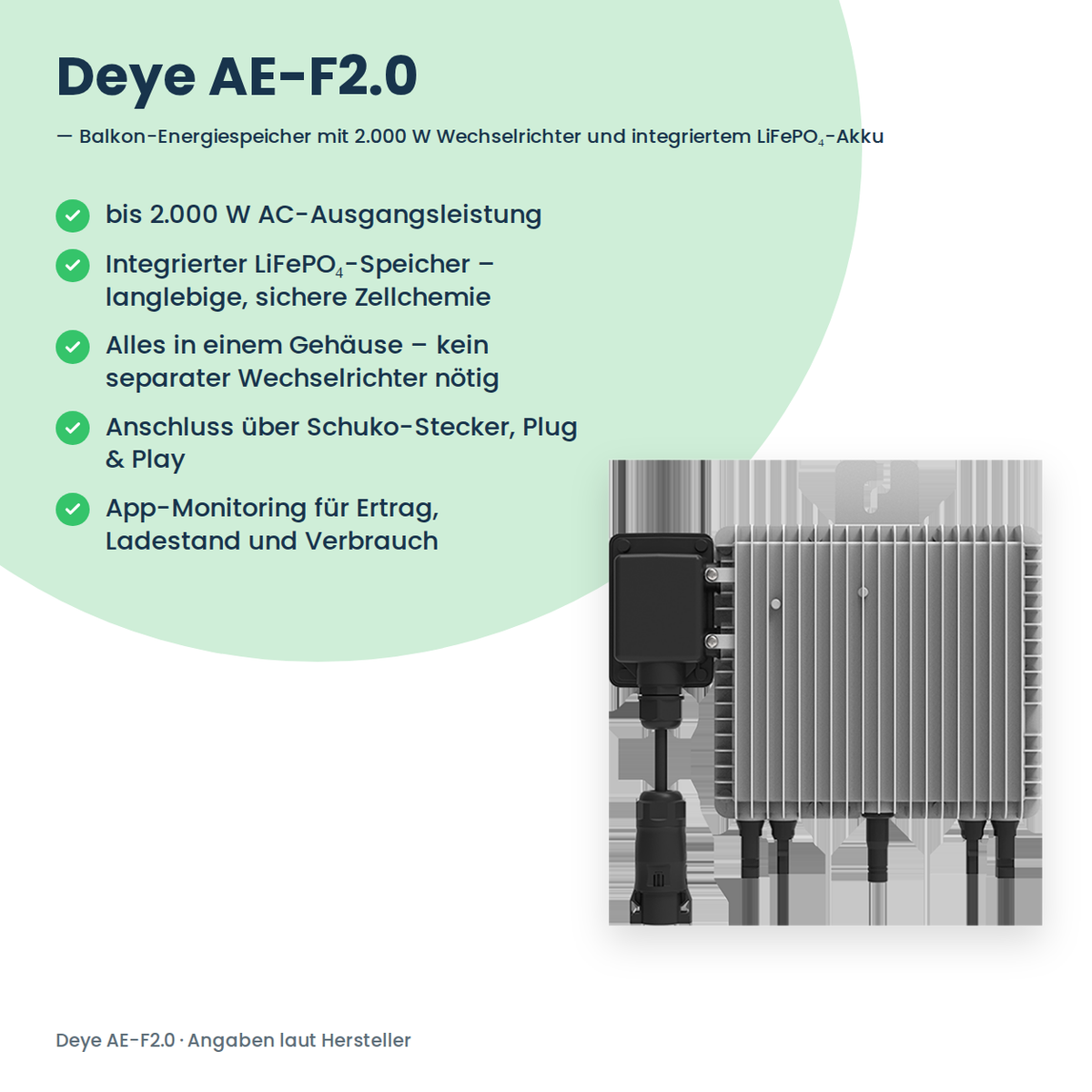 Deye AE-F2.0 – energieopslag voor het balkon met 2.000 W omvormer en geïntegreerde LiFePO₄-Akku