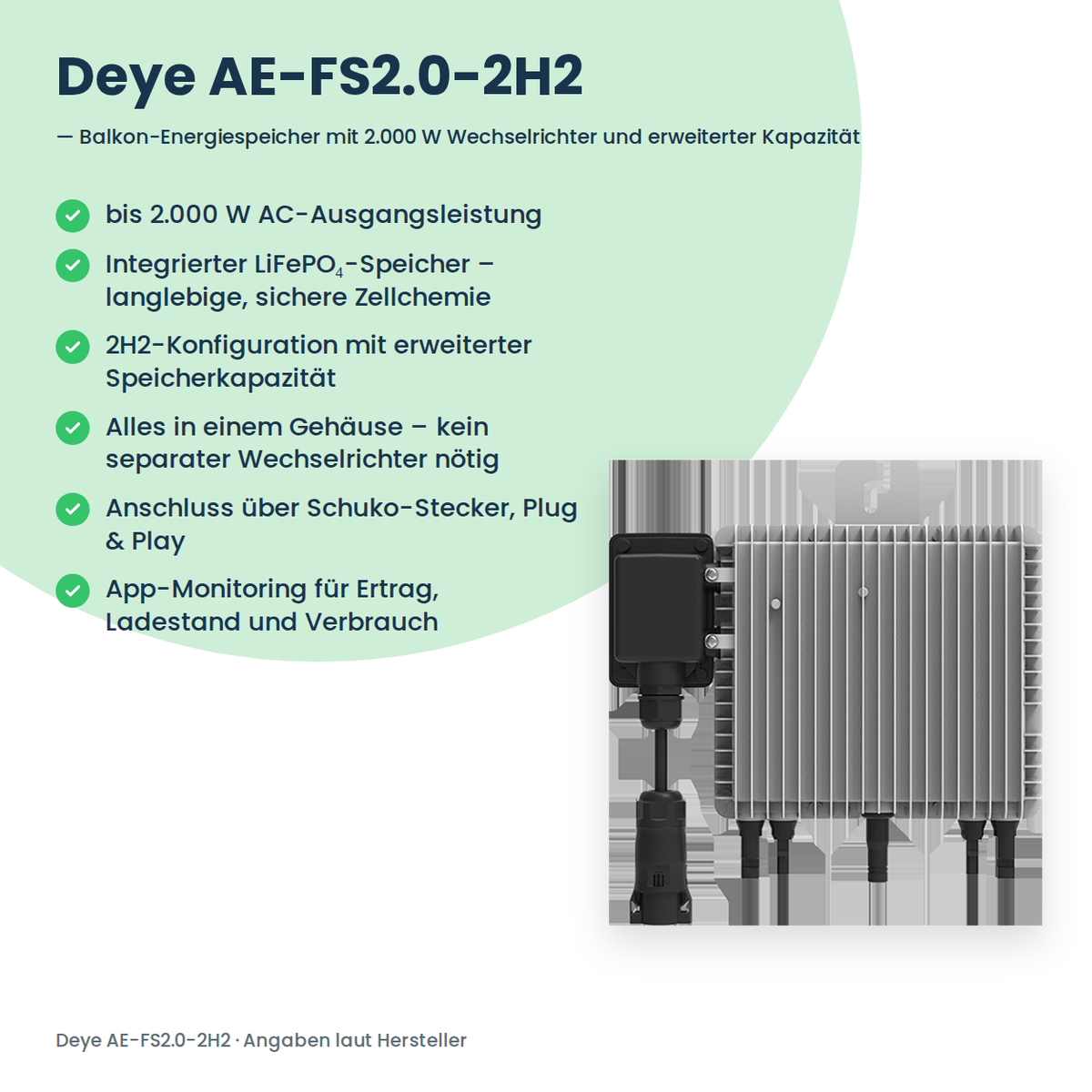 Deye AE-FS2.0-2H2 – energieopslag voor het balkon met 2.000 W omvormer en uitgebreide capaciteit