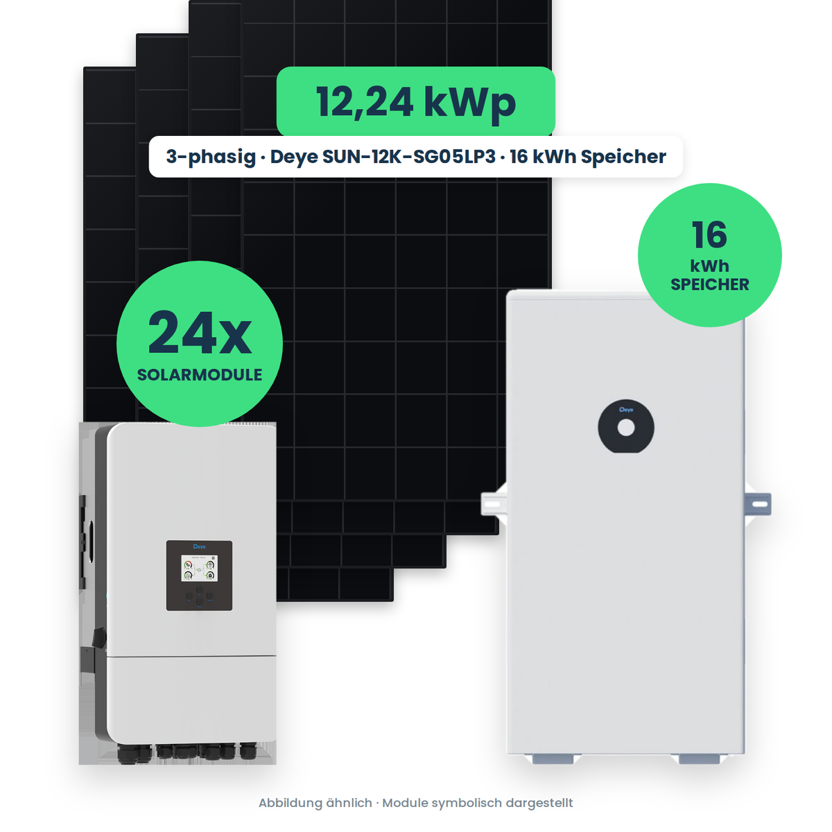 PV-Komplettset 12,24 kWp – 24× AIKO Neostar 510W + Deye SUN-12K-SG05LP3 + Deye LV SE-F16-C