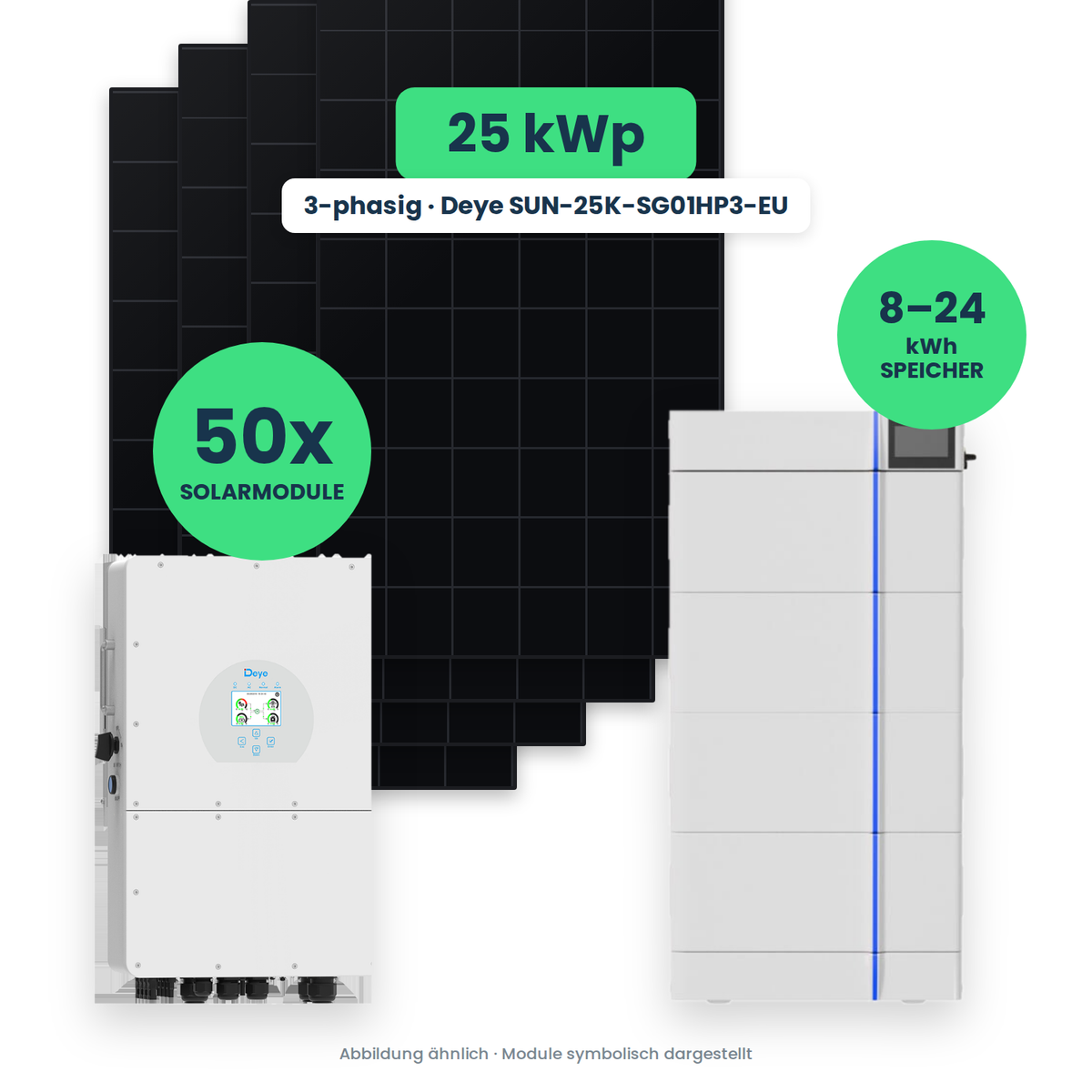 PV-Komplettset 25 kWp 3-ph. | 50× AIKO 500W Full Black + Deye SUN-25K-SG01HP3-EU
