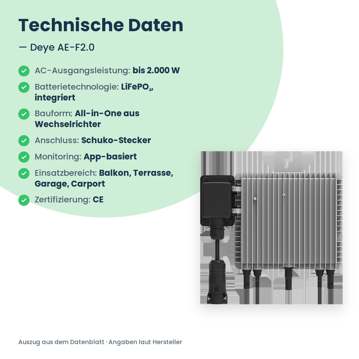 Deye AE-F2.0 – energieopslag voor het balkon met 2.000 W omvormer en geïntegreerde LiFePO₄-Akku