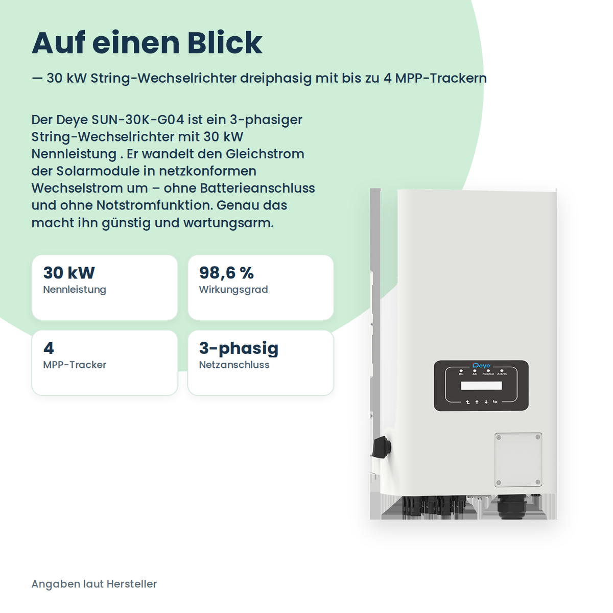 Deye SUN-30K-G04 – 30 kW stringomvormer driefasig met tot 4 MPP-Trackern
