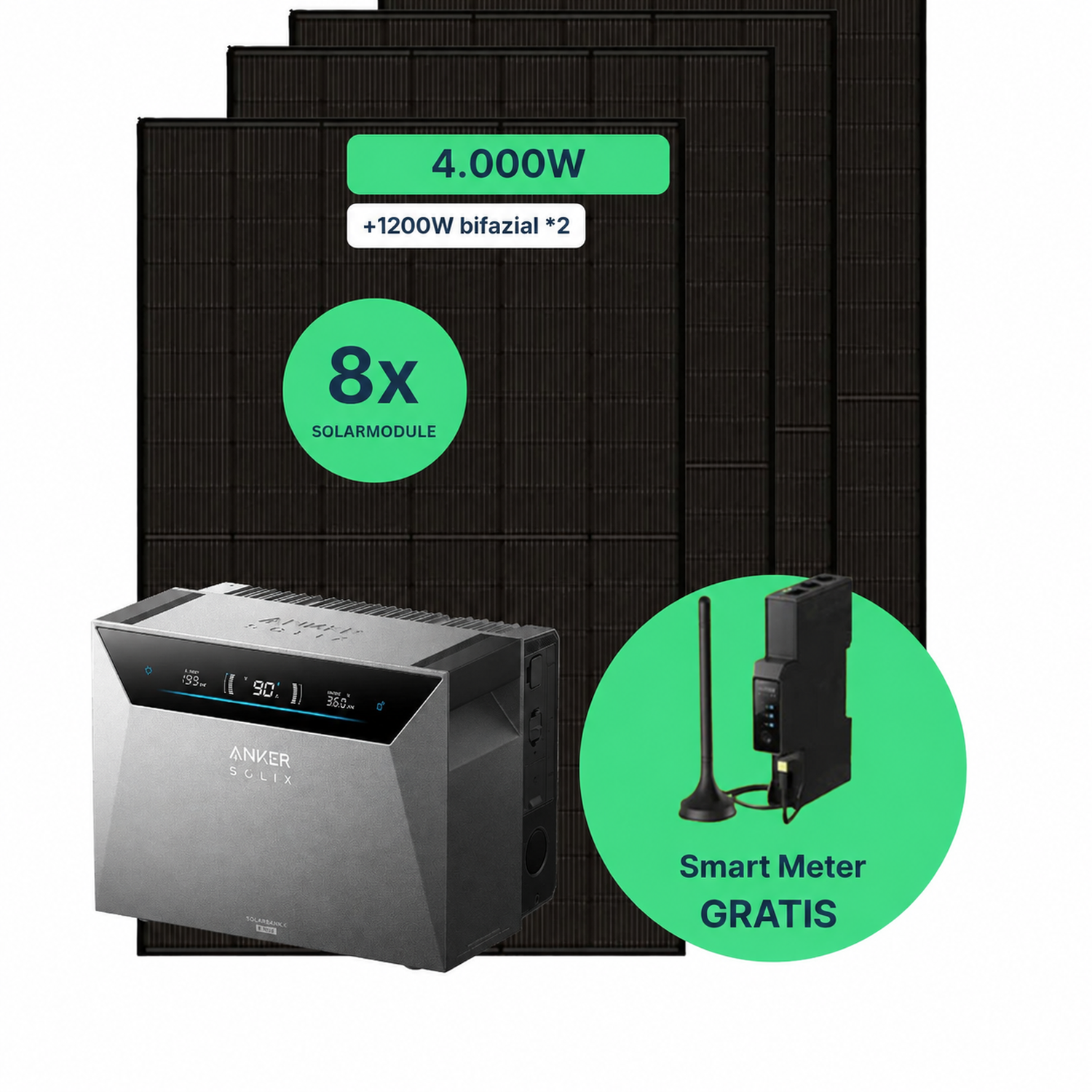 Balkonkraftwerk 4000W mit Speicher – 8× Jolywood 500W + Anker SOLIX Solarbank 4 Pro