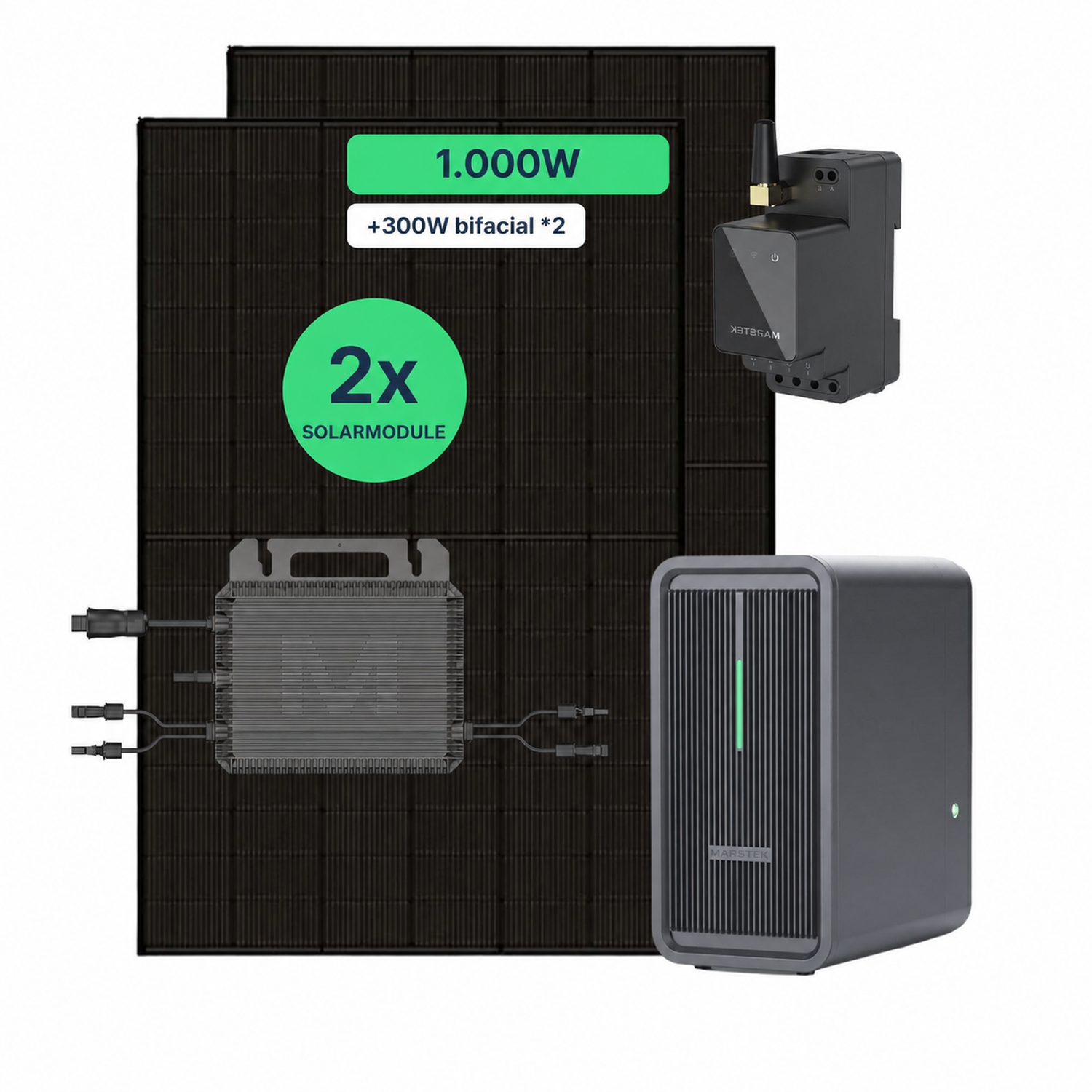 Balkonkraftwerk 1000W mit Speicher – 2× Jolywood 500W + Marstek B2500-D