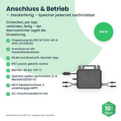 Anschluss und Betrieb des Balkonkraftwerks mit Marstek 800-W-Mikrowechselrichter