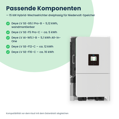 Deye SUN-15K-SG05LP3-EU – 15 kW hybride omvormer driefasig voor laagvolt-batterijen