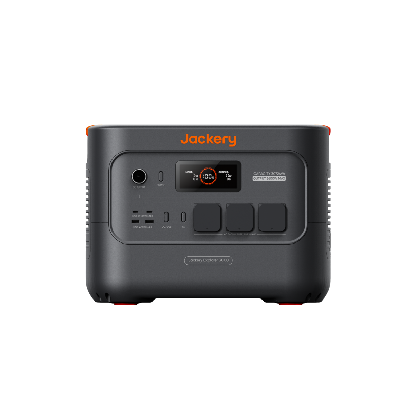 Jackery Explorer 3000 v2 tragbare Powerstation mit 3.072 Wh – Frontansicht mit Display und AC-Ausgängen