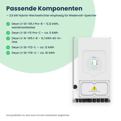 Deye SUN-3.6K-SG05LP1-EU-PLUS – 3,6 kW hybride omvormer eenfasig voor laagvolt-batterijen