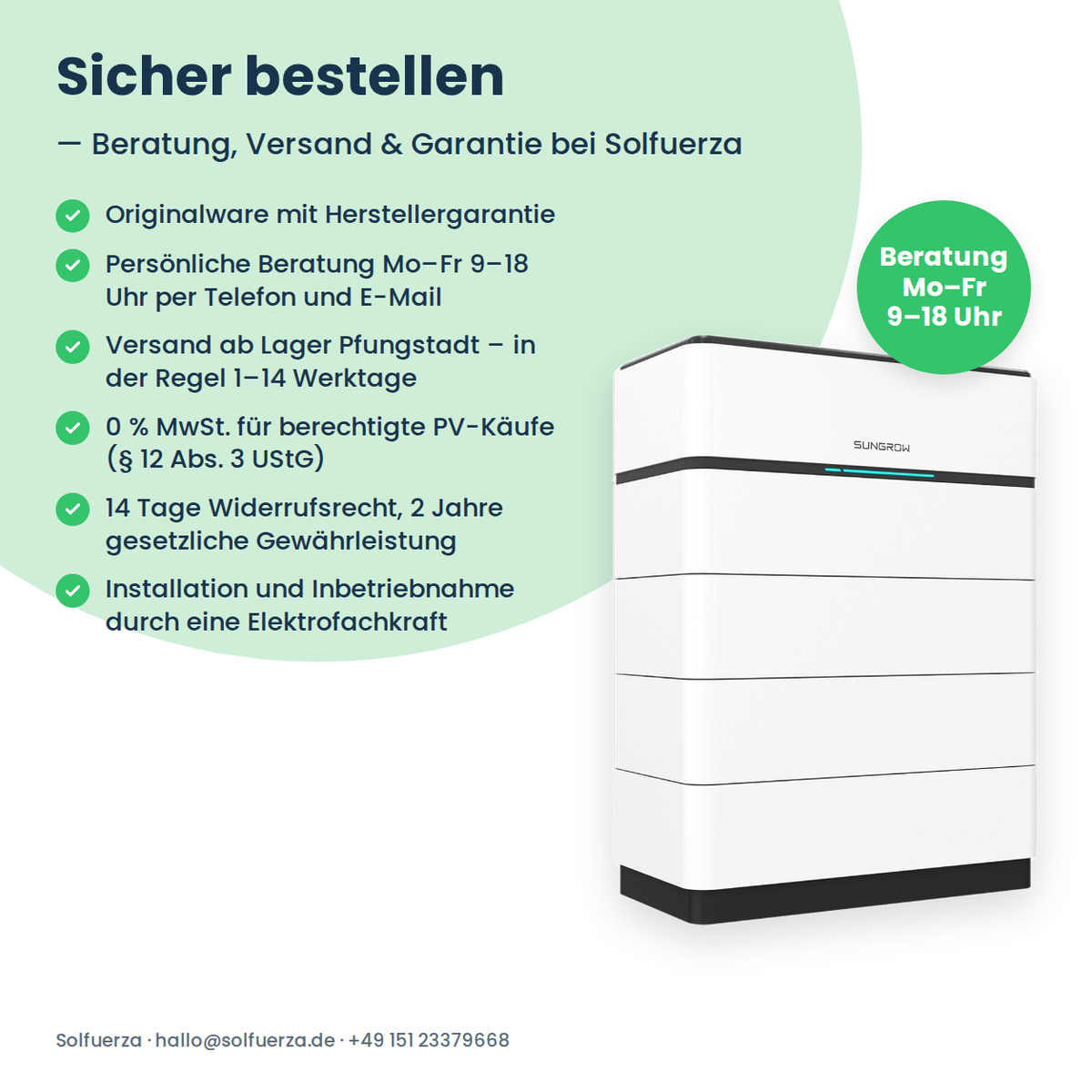 Sungrow SBH100 hoogvolt-batterijopslag 10,0 kWh