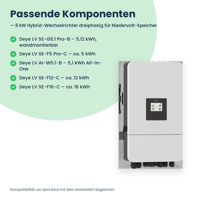 Deye SUN-8K-SG05LP3-EU – 8 kW hybride omvormer driefasig voor laagvolt-batterijen