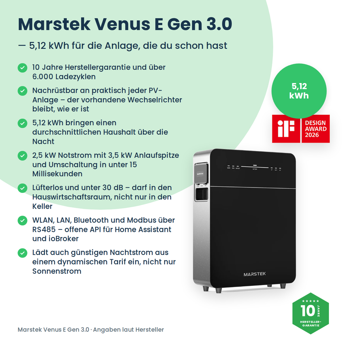 Marstek Venus E Gen 3.0 – 5,12 kWh AC-batterij