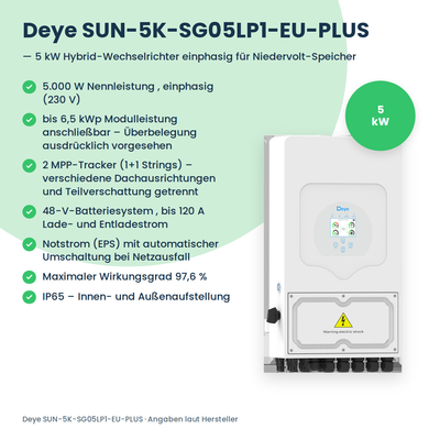 Deye SUN-5K-SG05LP1-EU-PLUS – 5 kW hybride omvormer eenfasig voor laagvolt-batterijen