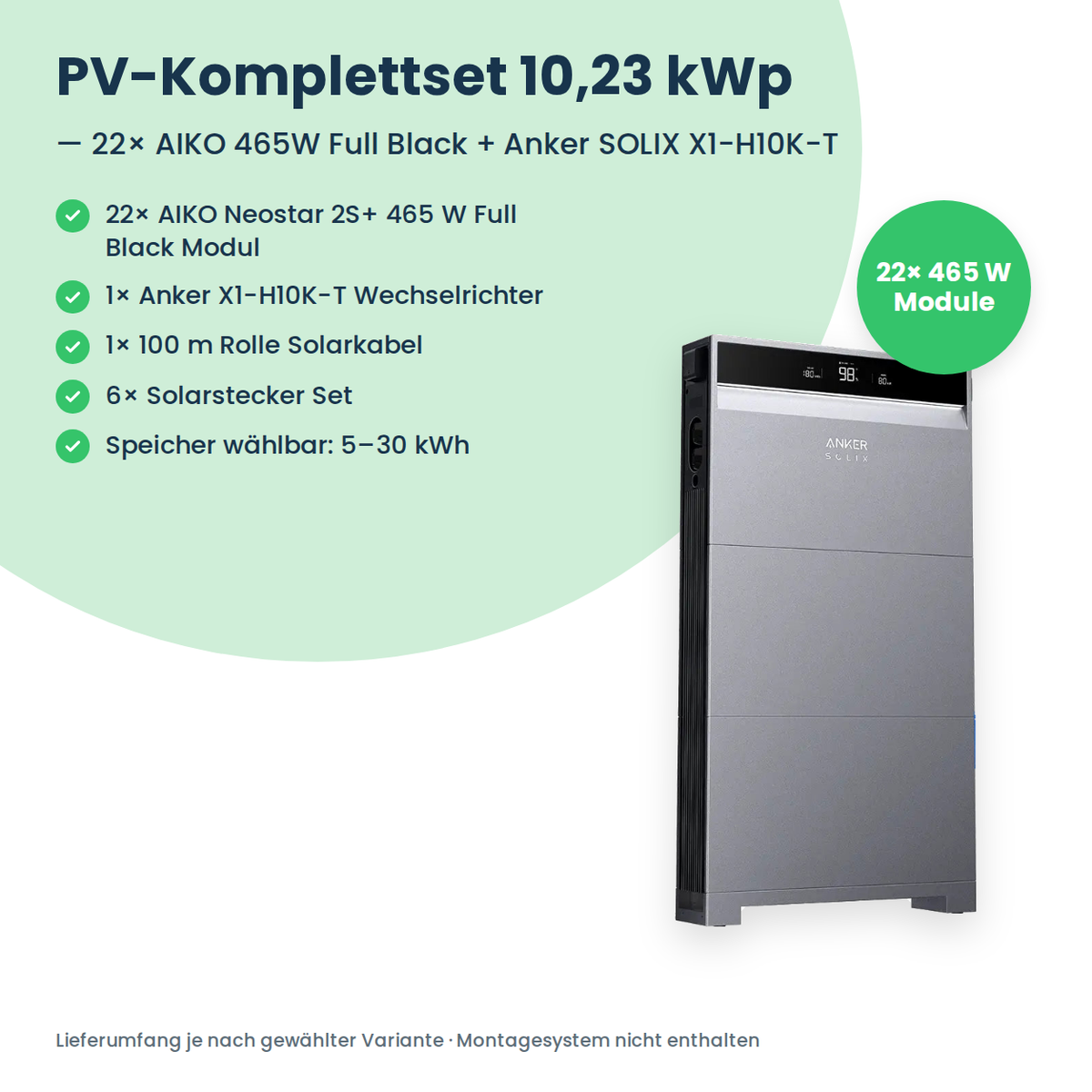 Lieferumfang PV-Komplettset 10,23 kWp 3-ph.