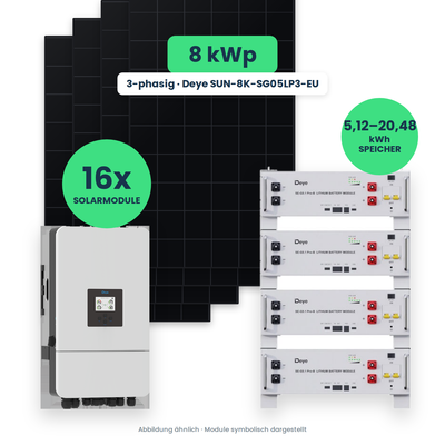 PV-Komplettset 8 kWp 3-ph. | 16× AIKO 500W Full Black + Deye SUN-8K-SG05LP3-EU