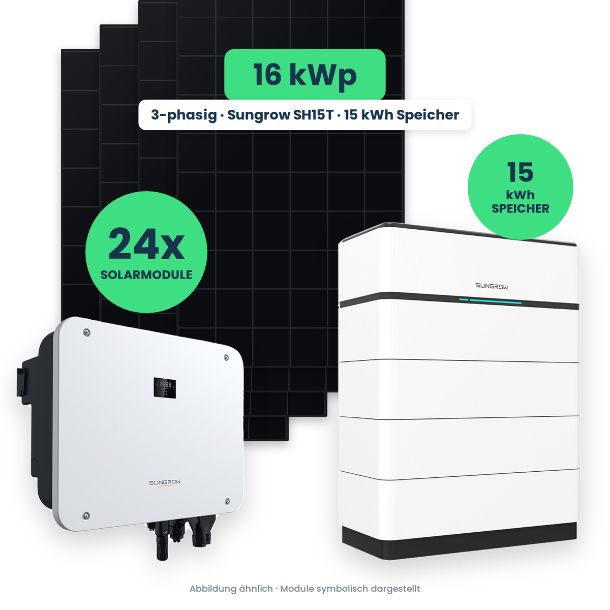 PV-Komplettset 16 kWp – 24× AIKO STELLAR 670W + Sungrow SH15T + Sungrow SBH150