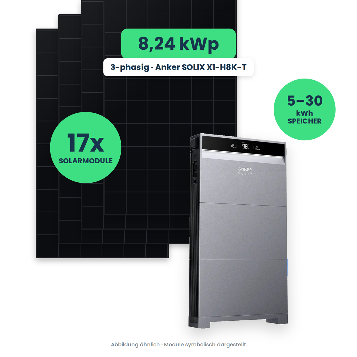 PV-Komplettset 8,24 kWp 3-ph. | 17× AIKO 485W Full Black + Anker SOLIX X1-H8K-T