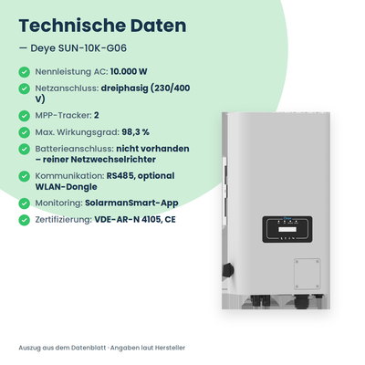 Deye SUN-10K-G06 – 10 kW stringomvormer driefasig met 2 MPP-Trackern
