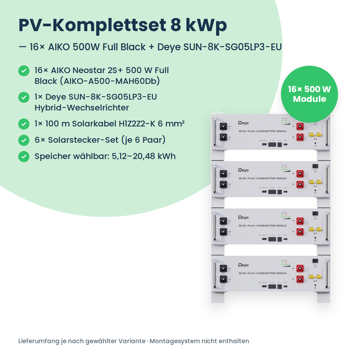Lieferumfang PV-Komplettset 8 kWp 3-ph.